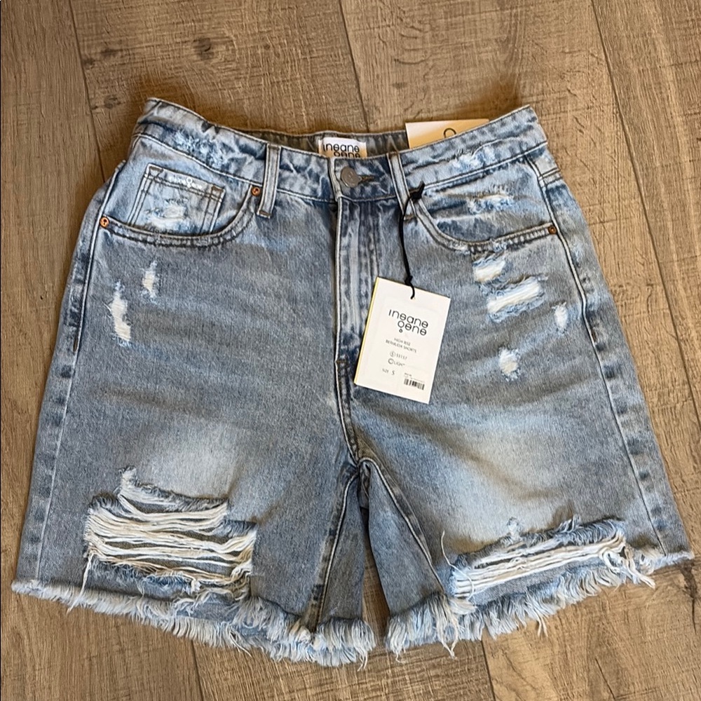 Women's Ripped Denim Shorts - Light Blue